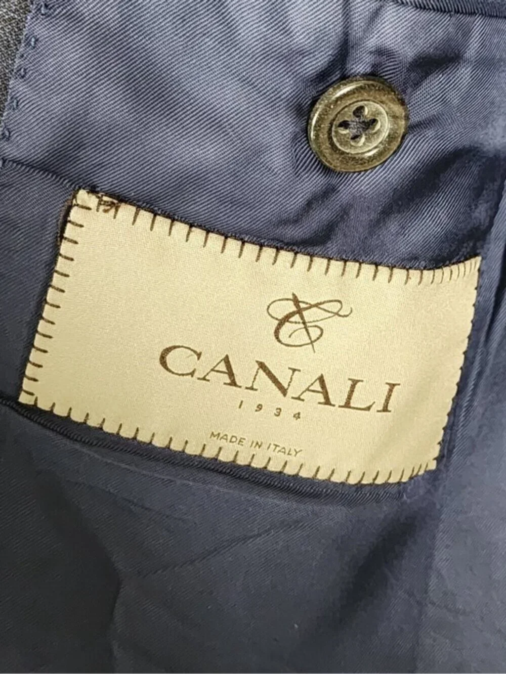 Canali Navy Windowpane Checks 100% Wool Blazer Sport Coat